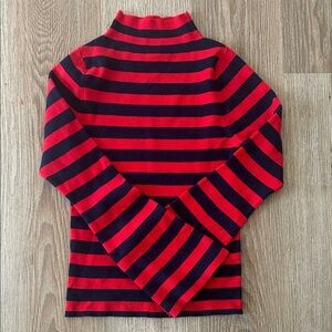 Red and Navy Striped Mock Turtleneck Sweater